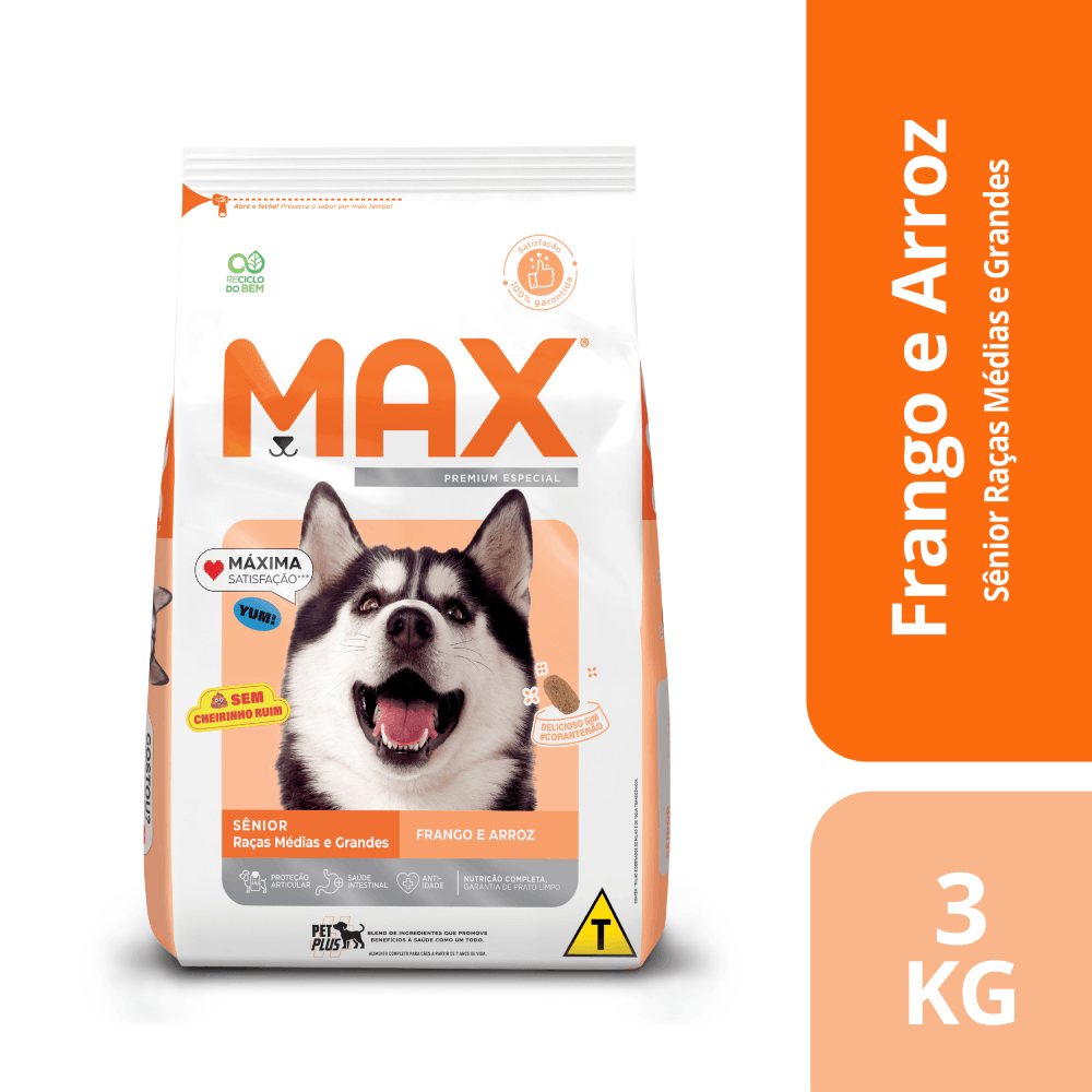 Encontraproduto.com.br - Ração Max para Cães Sênior Raças Médias e Grandes Frango e Arroz