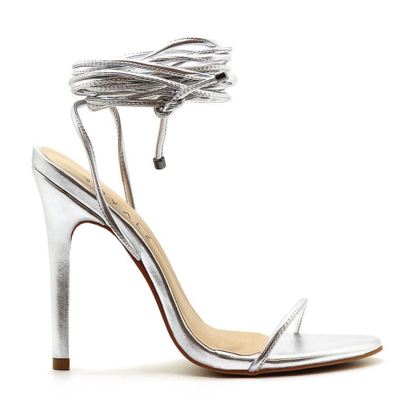 Encontraproduto.com.br - Sandália Royalz Metalizada Louise Amarração Salto Alto Fino Prata