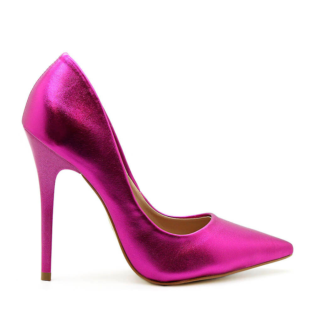 Scarpin Royalz Metalizado Salto Alto Fino Celine Pink