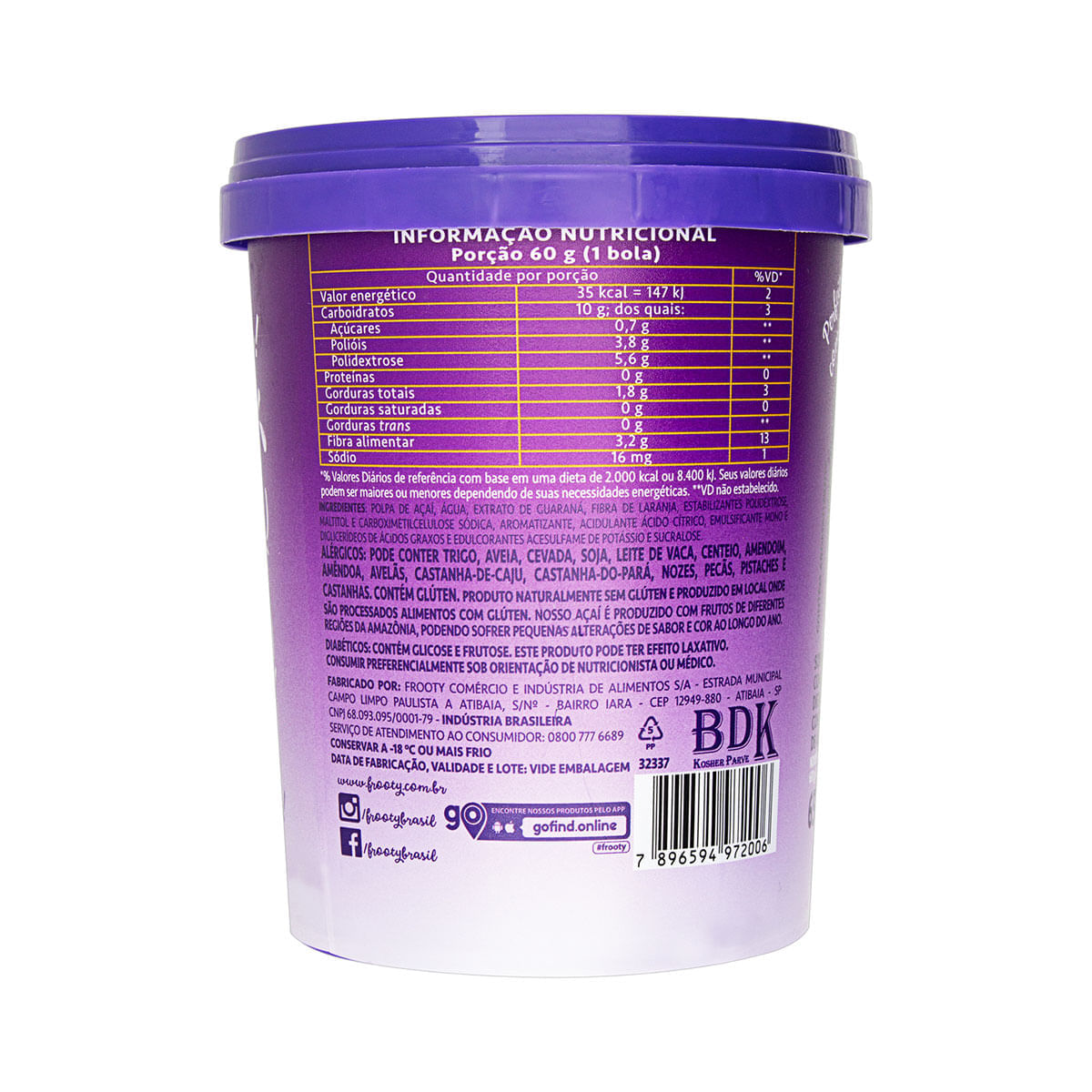 Encontraproduto.com.br - Açaí com Guaraná Congelado Frooty Zero 650g