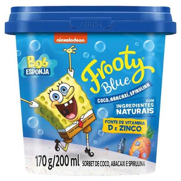 Encontraproduto.com.br - Sorbet sabor Abacaxi com Coco Bob Esponja Frooty Blue 200ml