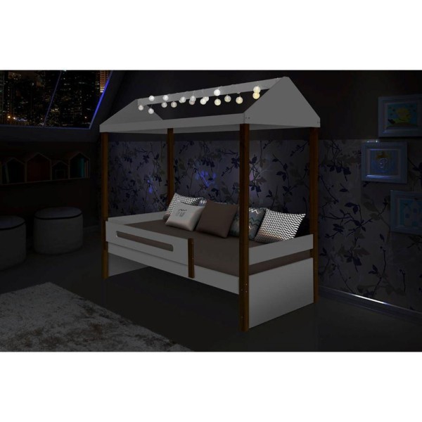 Encontraproduto.com.br - Cama Infantil Montessoriana Sara Com Led Branco/Amêndoa - Divaloto - Cor: Branco
