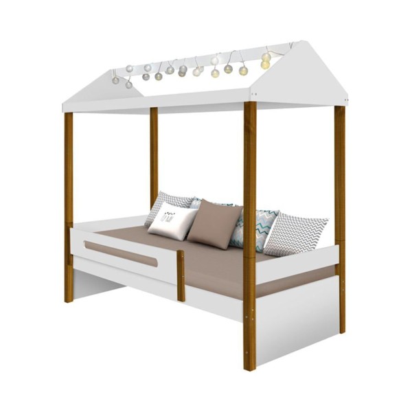 Encontraproduto.com.br - Cama Infantil Montessoriana Sara Com Led Branco/Amêndoa - Divaloto - Cor: Branco