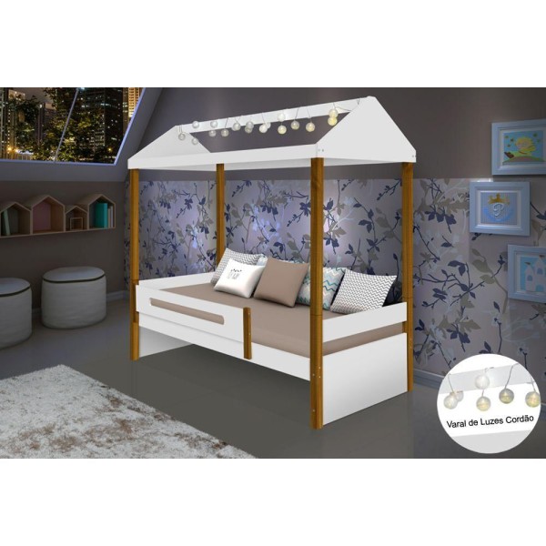 Encontraproduto.com.br - Cama Infantil Montessoriana Sara Com Led Branco/Amêndoa - Divaloto - Cor: Branco