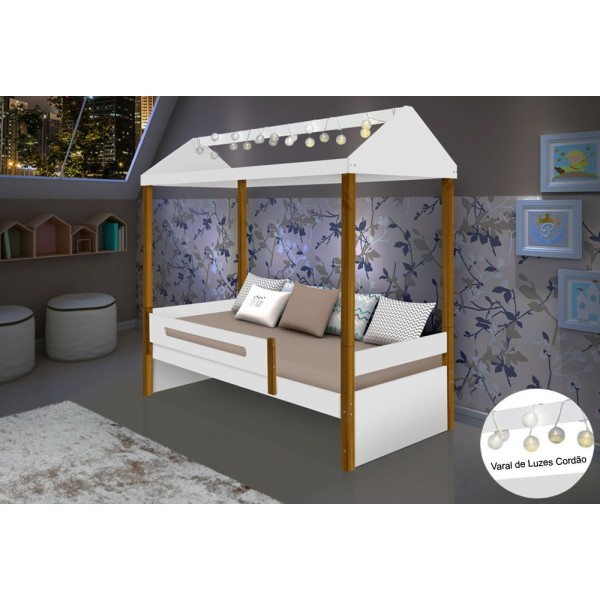 Encontraproduto.com.br - Cama Infantil Montessoriana Sara Com Led Branco/Amêndoa - Divaloto - Cor: Branco