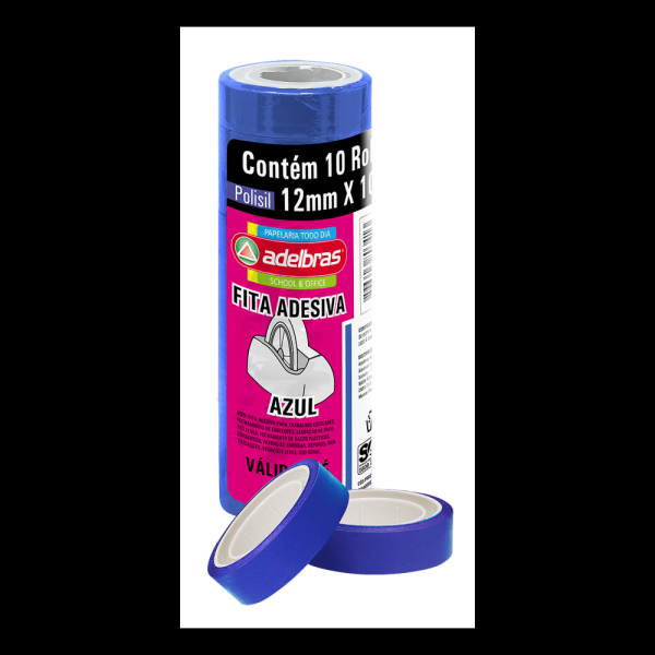 Encontraproduto.com.br - Fita Polisil Azul, 12 Mm X 10 M, Pote Contém 10 Unidades, Adelbras - 515