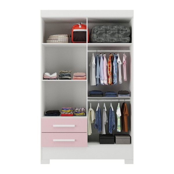 Encontraproduto.com.br - Guarda Roupa Infantil 4 Portas e 2 Gavetas Tic Tac Branco/Rosa