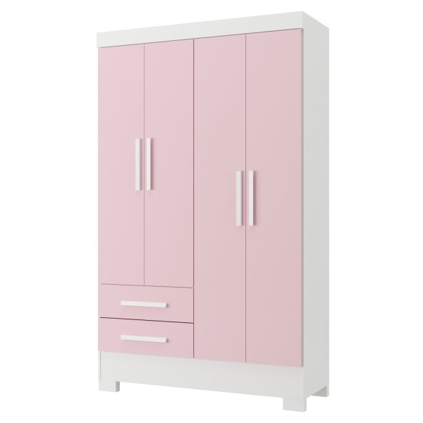 Encontraproduto.com.br - Guarda Roupa Infantil 4 Portas e 2 Gavetas Tic Tac Branco/Rosa