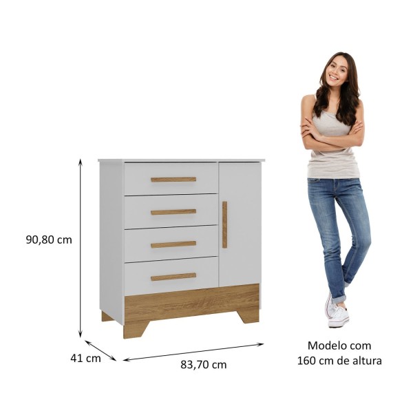 Encontraproduto.com.br - Quarto Infantil Completo Guarda Roupa 3 Portas 2 Gavetas com Cômoda Selene Espresso Móveis Branco Fosco/Nature