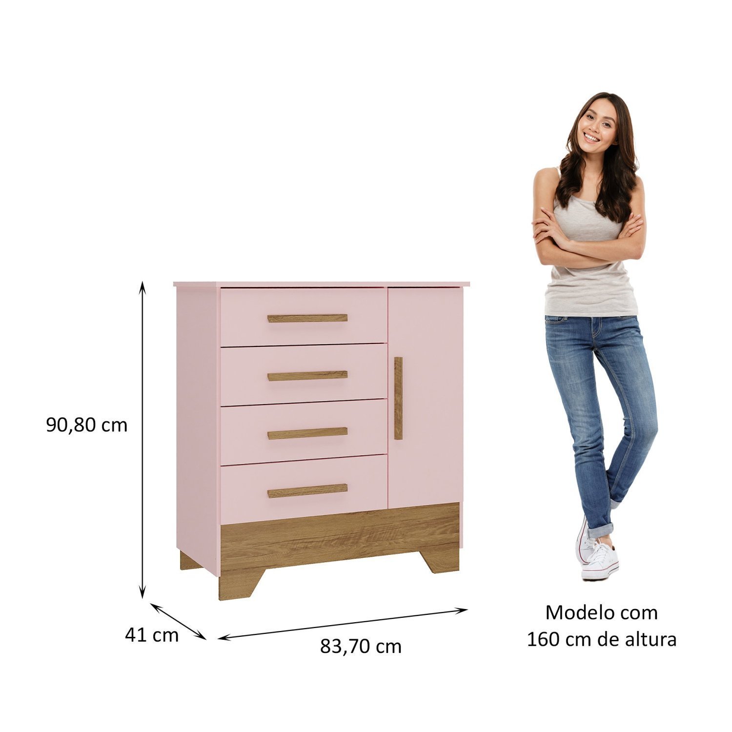Encontraproduto.com.br - Quarto Infantil Completo Guarda Roupa 3 Portas 2 Gavetas com Cômoda Selene Espresso Móveis Rosa Fosco/Nature