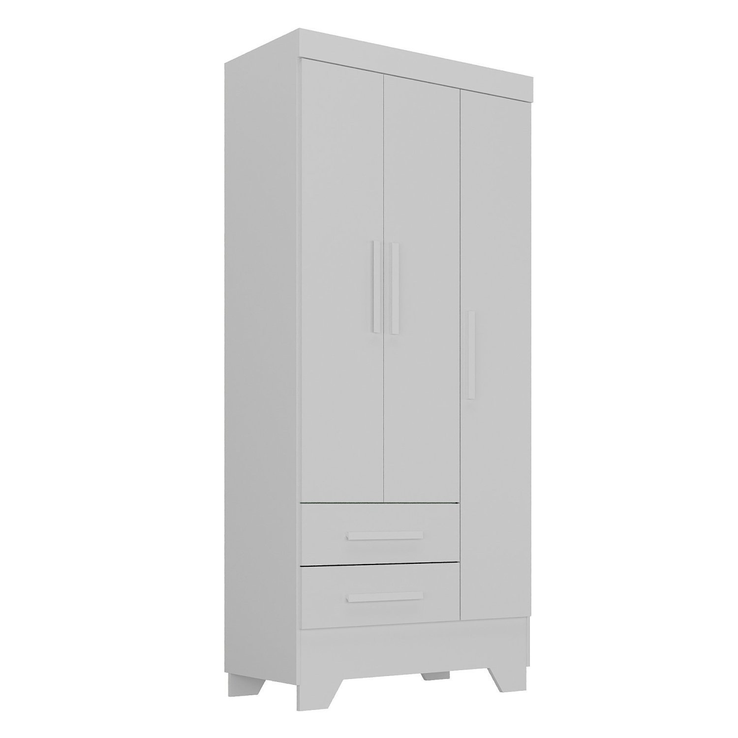 Encontraproduto.com.br - Quarto de Bebê Completo Guarda Roupa 3 Portas 2 Gavetas com Cômoda e Berço Moana Branco Branco
