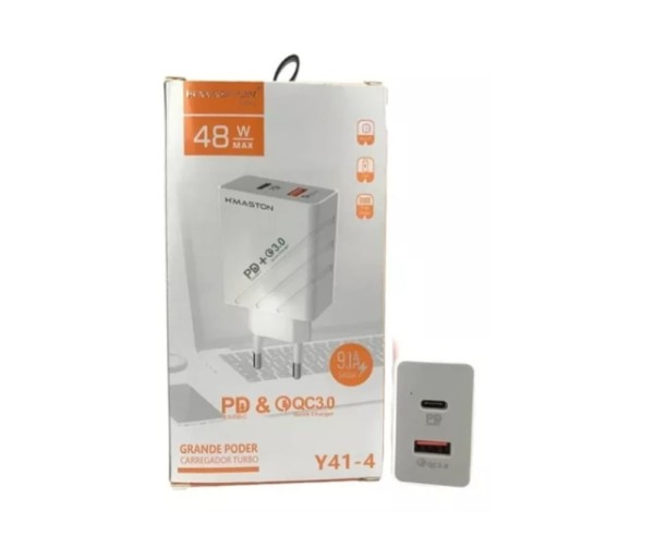 Encontraproduto.com.br - Carregador Turbo - 1 Usb + 1 Tipo C- Hmaston - 3.1 A - Y41-3