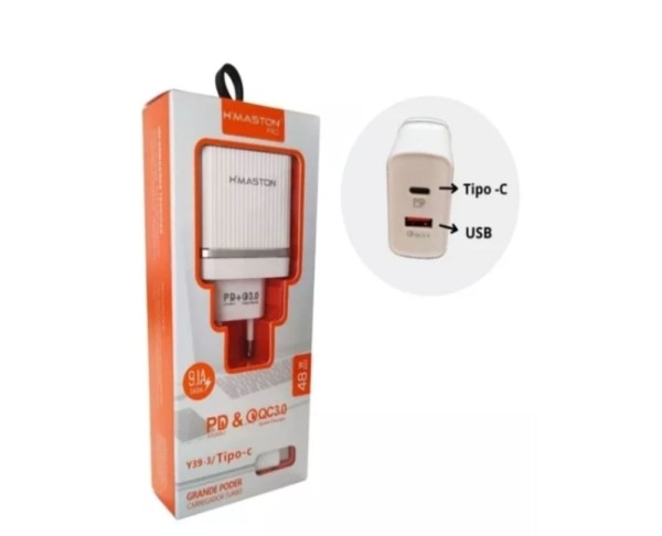 Encontraproduto.com.br - Carregador Turbo - 1 Usb + 1 Tipo C- Hmaston - 3.1 A - Y41-3