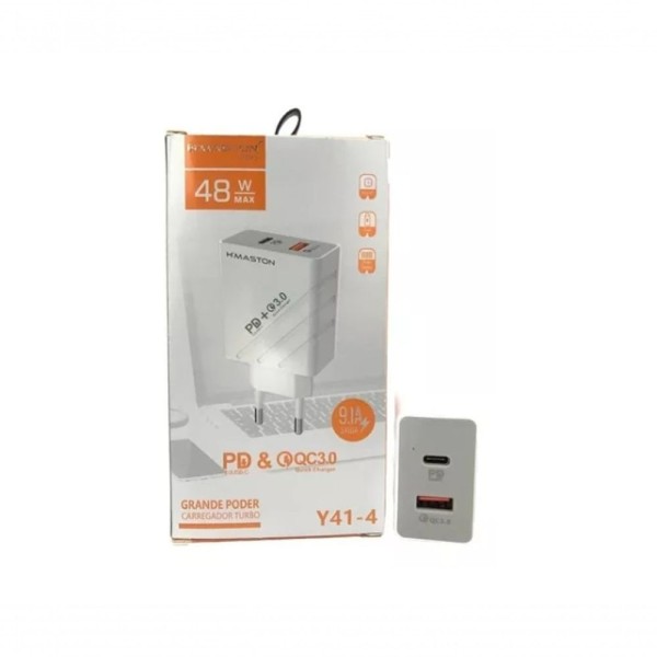 Encontraproduto.com.br - Carregador Turbo - 1 Usb + 1 Tipo C- Hmaston - 3.1 A - Y41-3