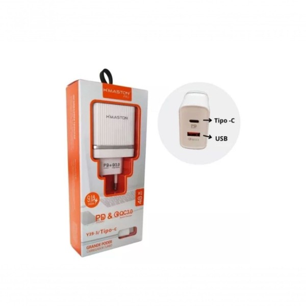 Encontraproduto.com.br - Carregador Turbo - 1 Usb + 1 Tipo C- Hmaston - 3.1 A - Y41-3