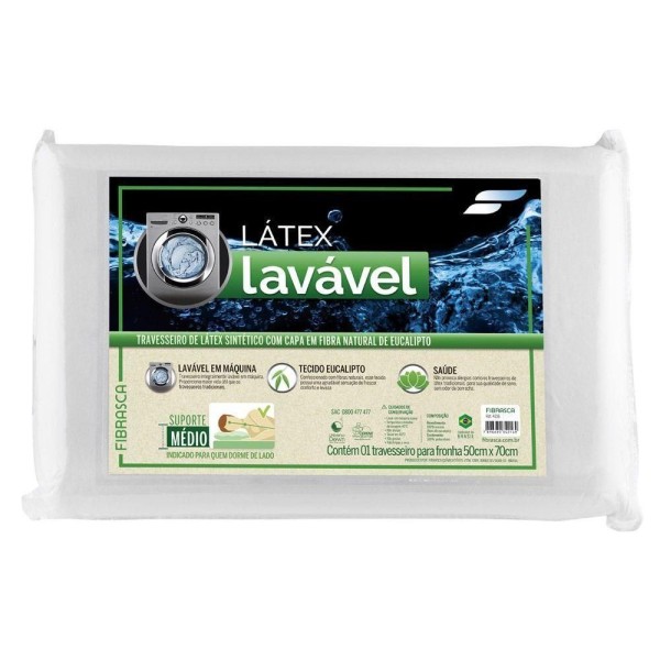 Encontraproduto.com.br - Travesseiro Látex Eucaliptus Lavável p/Fronha (50x70) - Fibrasca