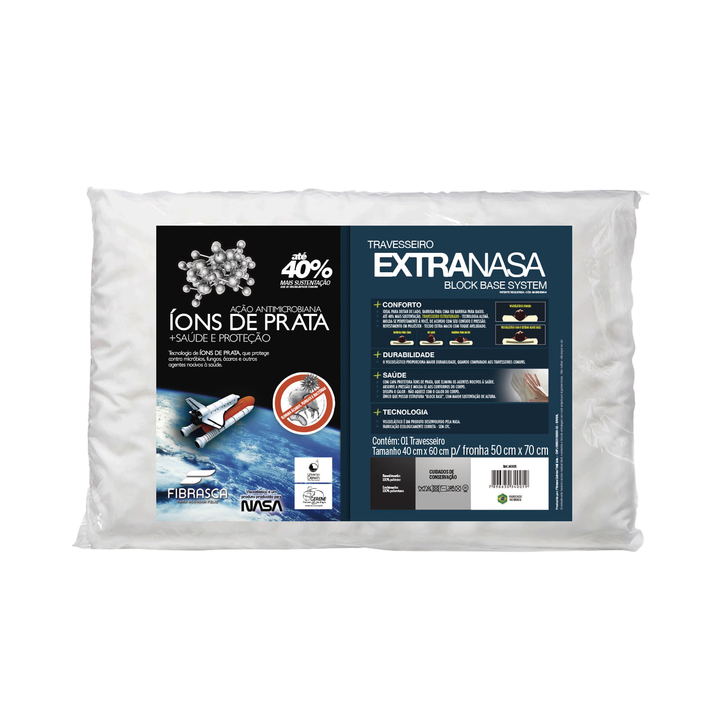 Encontraproduto.com.br - Travesseiro Viscoelástico Extravisco C/ Íons De Prata P/fronha (50x70) - Fibrasca