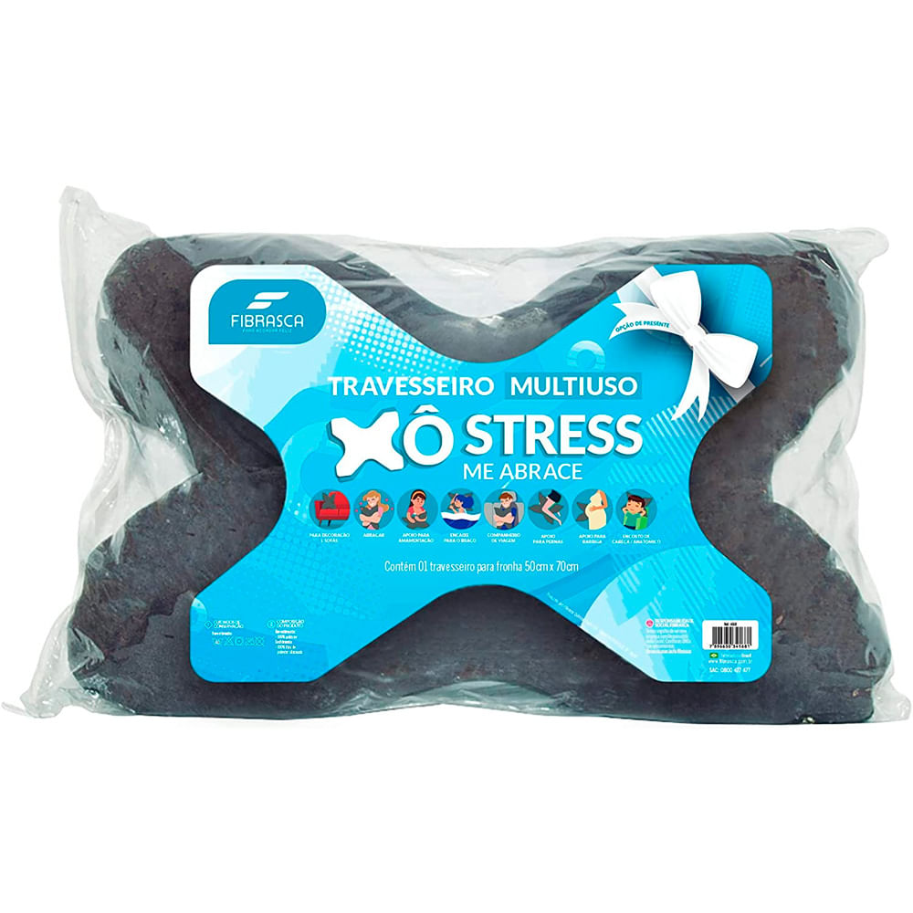Encontraproduto.com.br - Travesseiro Multiuso Xô Stress Grafite Fibrasca