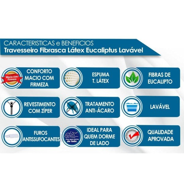Encontraproduto.com.br - Travesseiro Látex Eucaliptus Lavável p/Fronha (50x70) - Fibrasca