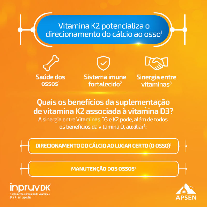 Encontraproduto.com.br - Vitamina D 2.000UI + Vitamina K2 100mcg Inpruv DK 30 Cápsulas