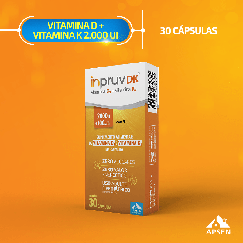 Encontraproduto.com.br - Vitamina D 2.000UI + Vitamina K2 100mcg Inpruv DK 30 Cápsulas