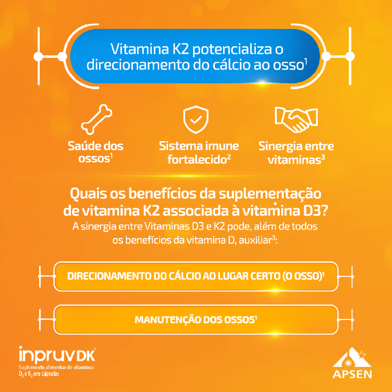 Encontraproduto.com.br - Vitamina D 2.000UI + Vitamina K2 100mcg Inpruv DK 30 Cápsulas