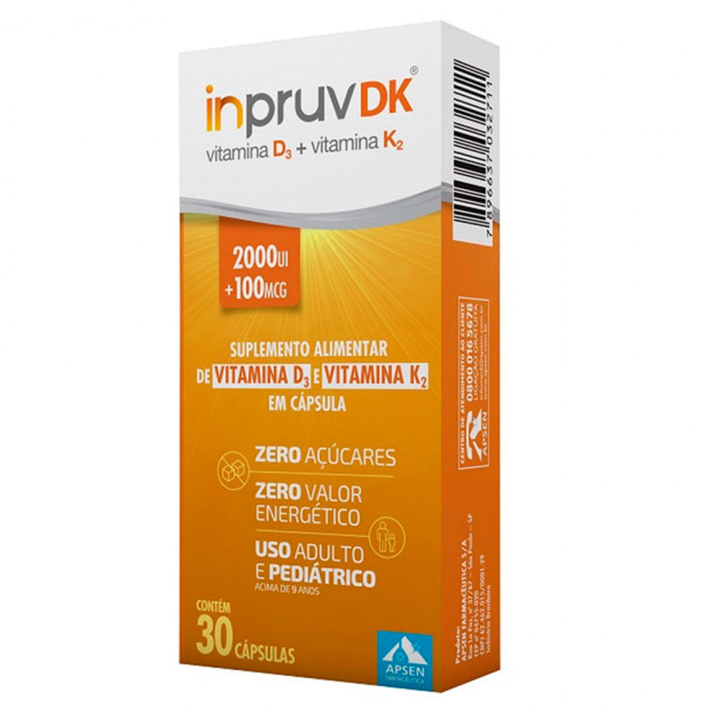 Encontraproduto.com.br - Vitamina D 2.000UI + Vitamina K2 100mcg Inpruv DK 30 Cápsulas