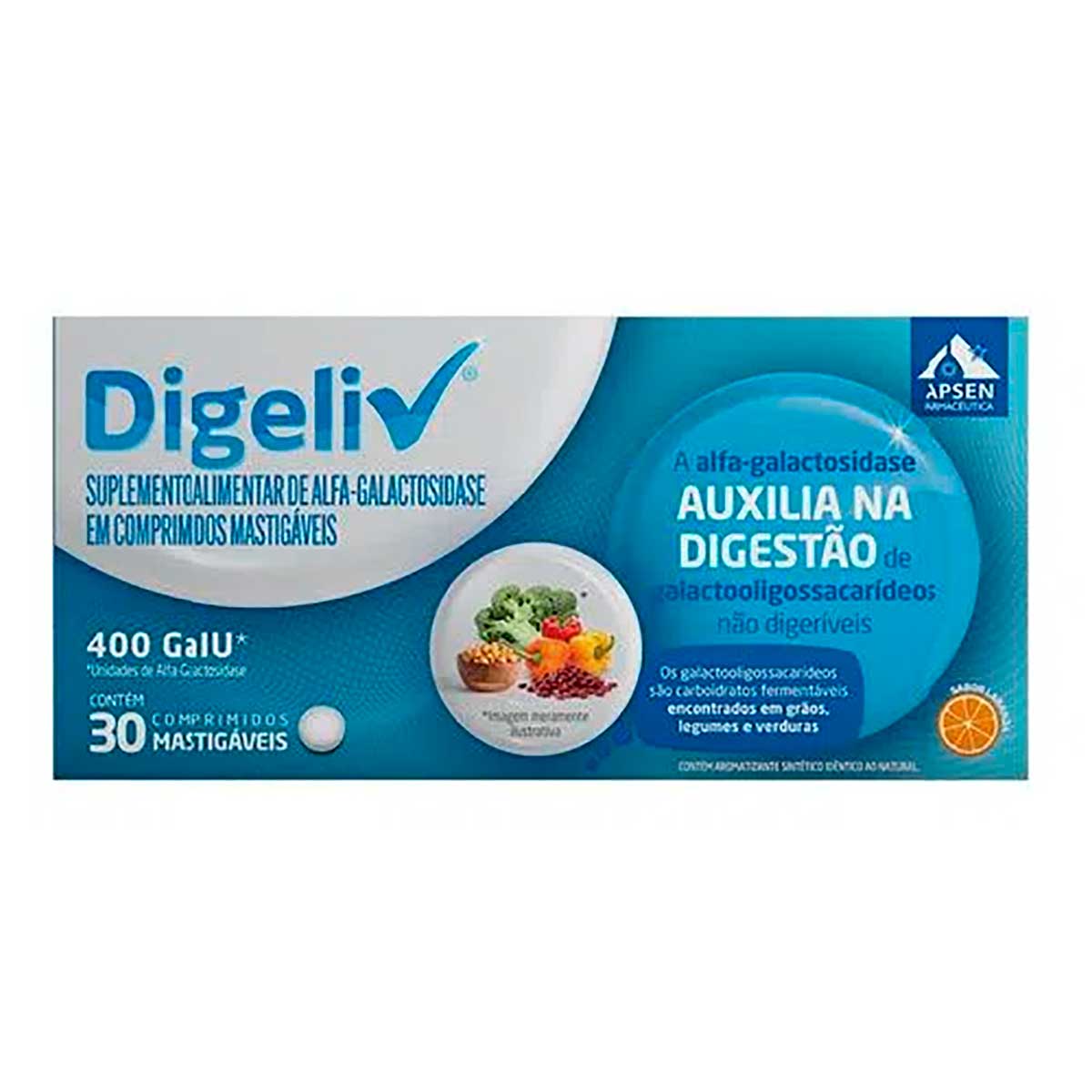 Encontraproduto.com.br - Suplemento Alimentar Digeliv Sabor Laranja 30 Comprimidos Mastigáveis