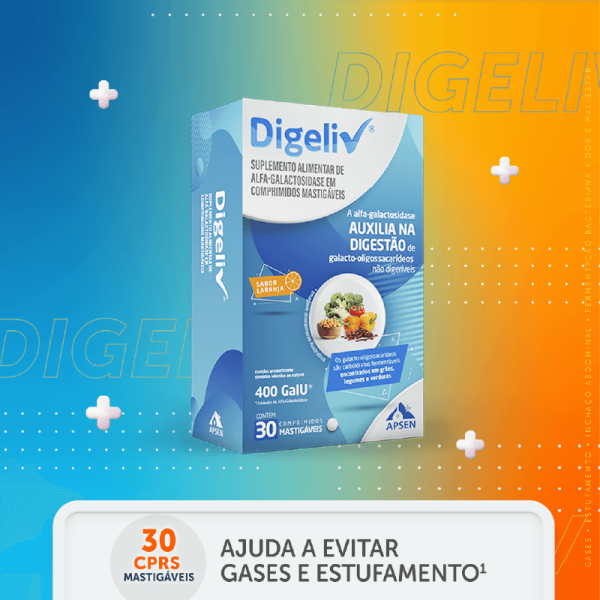 Encontraproduto.com.br - Suplemento Alimentar Digeliv Sabor Laranja 30 Comprimidos Mastigáveis