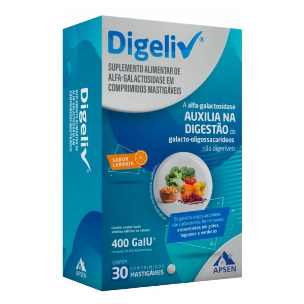 Encontraproduto.com.br - Suplemento Alimentar Digeliv Sabor Laranja 30 Comprimidos Mastigáveis