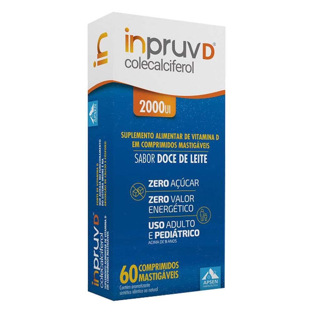 Encontraproduto.com.br - Vitamina D Inpruv D Mastigável Doce de Leite 2000UI 60 Comprimidos