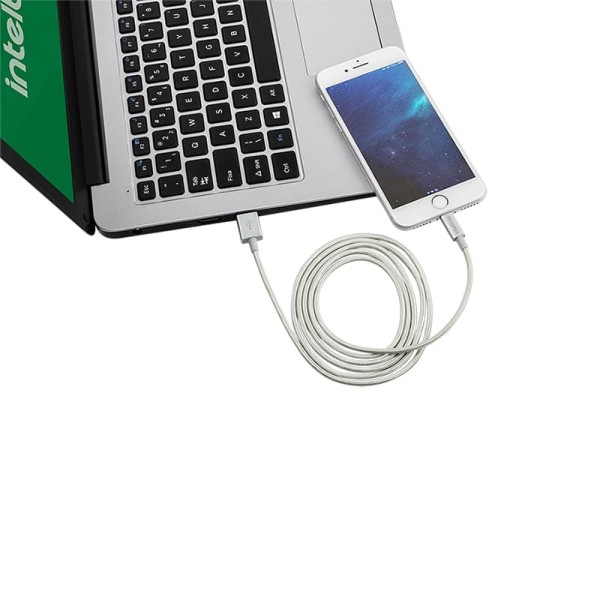 Encontraproduto.com.br - Cabo 1,5m Lightning USB Branco Nylon Intelbras