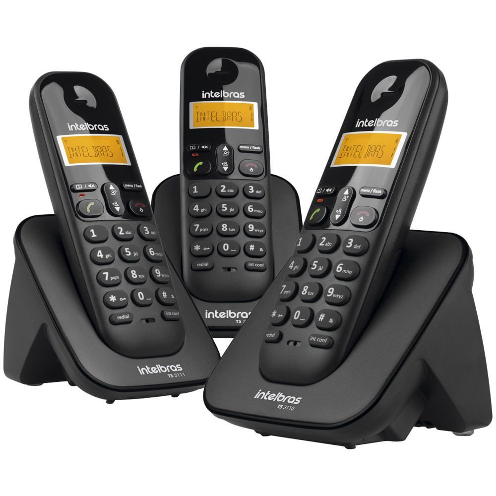 Encontraproduto.com.br - Telefone Sem Fio Intelbras Ts3113 Base E 2 Ramais Dect 6.0 Preto