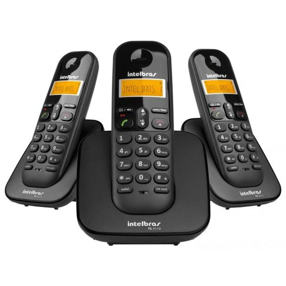 Encontraproduto.com.br - Telefone Sem Fio Intelbras Ts3113 Base E 2 Ramais Dect 6.0 Preto