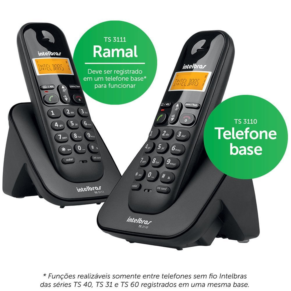 Encontraproduto.com.br - Telefone sem Fio Digital com Ramal TS 3112 Intelbras