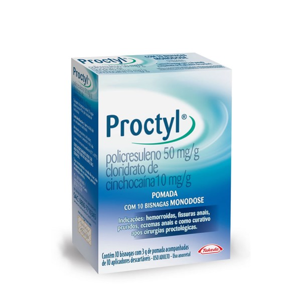 Encontraproduto.com.br - Proctyl Takeda 100mg+ 27mg com 10 aplicadores Monodose 3g