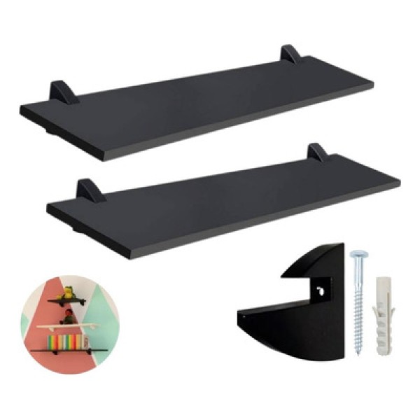 Encontraproduto.com.br - Prateleira MDP 25x40cm com Suporte Tucano Preto Multivisão