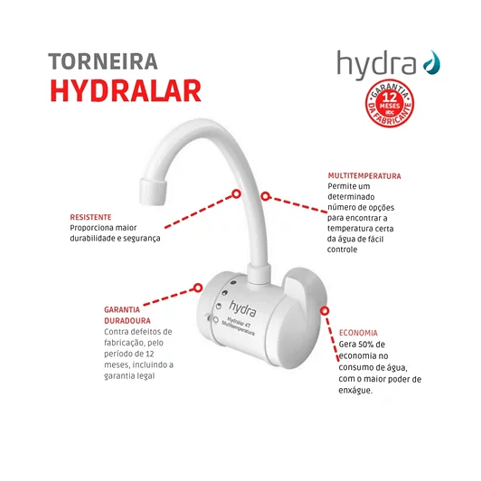 Encontraproduto.com.br - Torneira Mult Hydralar 4t Bco Bancada 5500w 220v Hydra