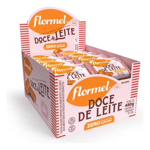 Tablete de Doce de Leite, Zero Açúcar - Caixa com 24 Unidades de 20g cada
