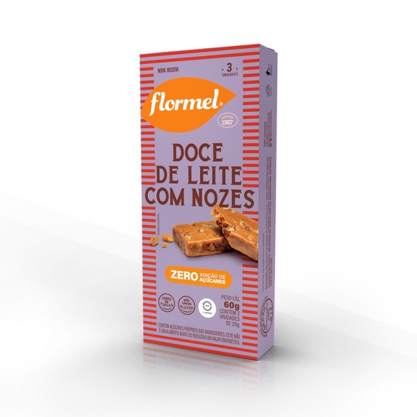 Encontraproduto.com.br - Tablete de Doce de Leite com Nozes, Zero Açúcar - Caixa com 3 Unidades de 20g cada