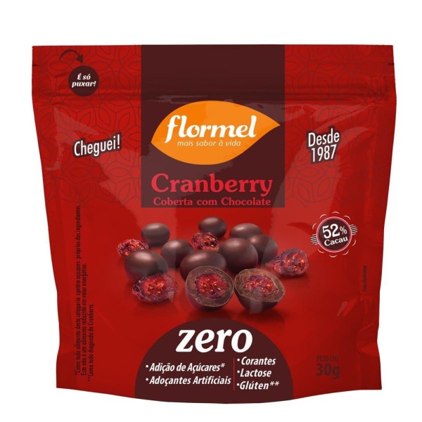 Encontraproduto.com.br - Chocolate 52 % Cacau Flormel Cranberry Bolinhas Zero Açúcar Lactose Glúten 30g