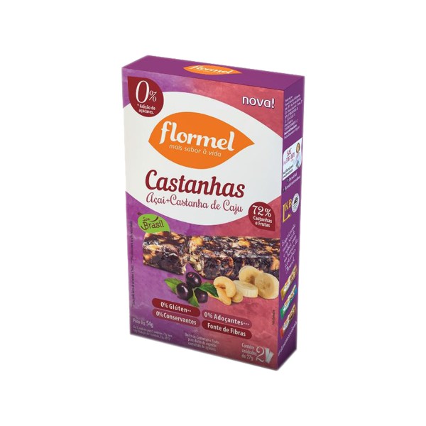 Encontraproduto.com.br - Pack Barra De Nuts Castanha-de-caju Com Açaí Flormel Caixa 54g 2 Unidades