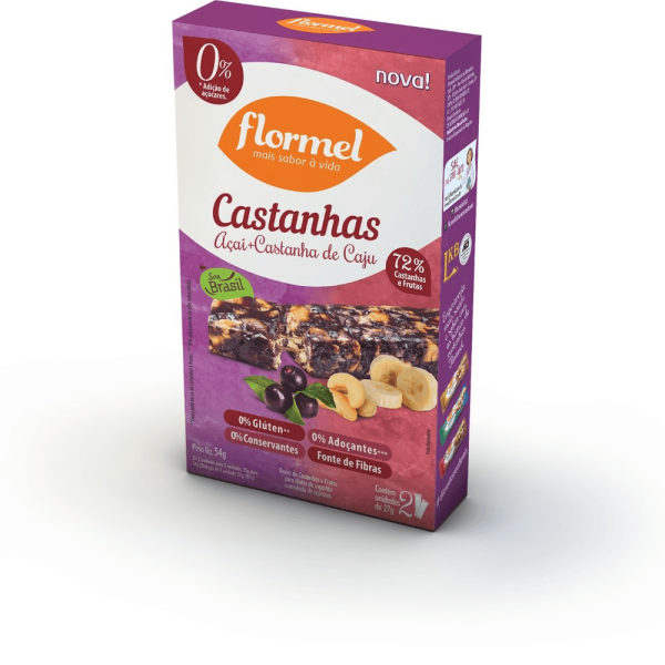 Encontraproduto.com.br - Pack Barra De Nuts Castanha-de-caju Com Açaí Flormel Caixa 54g 2 Unidades