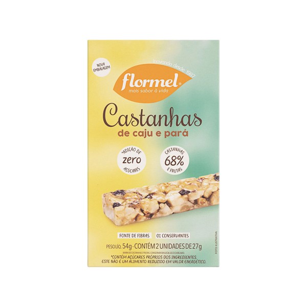 Encontraproduto.com.br - Barra de Nuts Flormel Castanha-de-Caju/Pará e Frutas s/ Açúcar Caixa 27g c/ 2 Unid