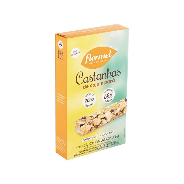 Encontraproduto.com.br - Barra de Nuts Flormel Castanha-de-Caju/Pará e Frutas s/ Açúcar Caixa 27g c/ 2 Unid