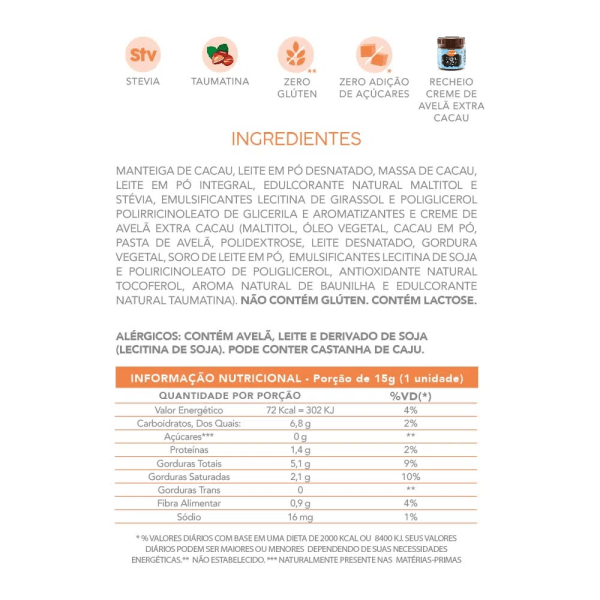 Encontraproduto.com.br - Bombom Sem Açúcar Extra Cacau Flormel 15gx5