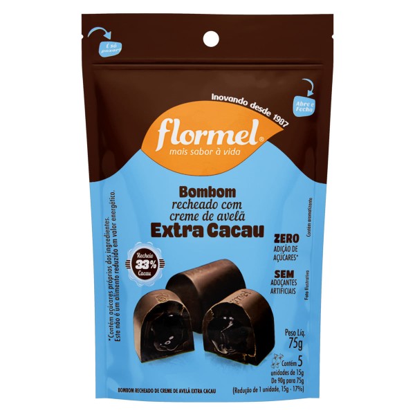 Encontraproduto.com.br - Bombom Sem Açúcar Extra Cacau Flormel 15gx5