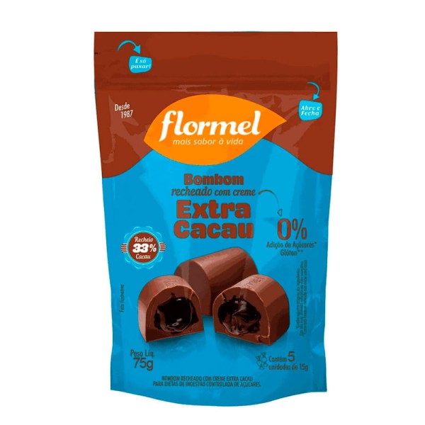 Encontraproduto.com.br - Bombom Sem Açúcar Extra Cacau Flormel 15gx5