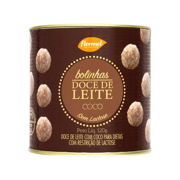 Encontraproduto.com.br - Doce de Leite em Bolinhas com Coco Zero Lactose Flormel Lata 120g