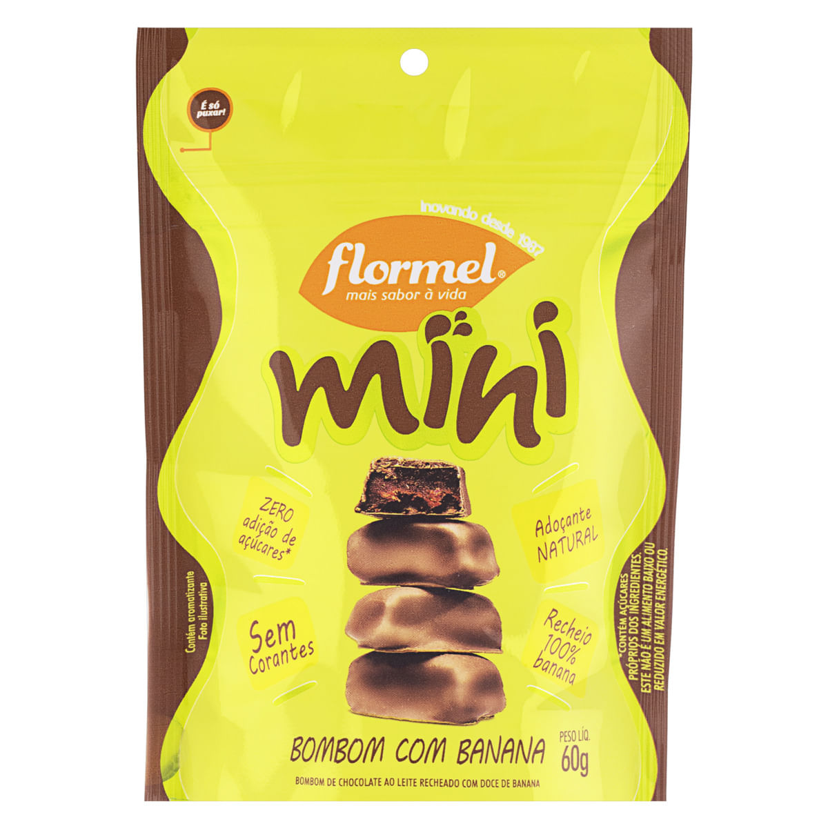 Encontraproduto.com.br - Mini Bombom com Banana Flormel 60g